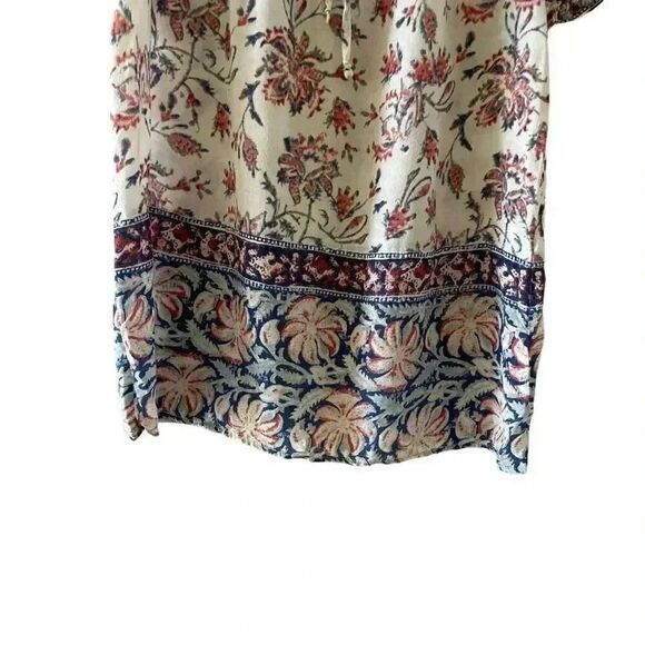 Lucky Brand Blue Red White Boho Paisley Floral Pattern Short Sleeves Blouse L - Picture 9 of 11